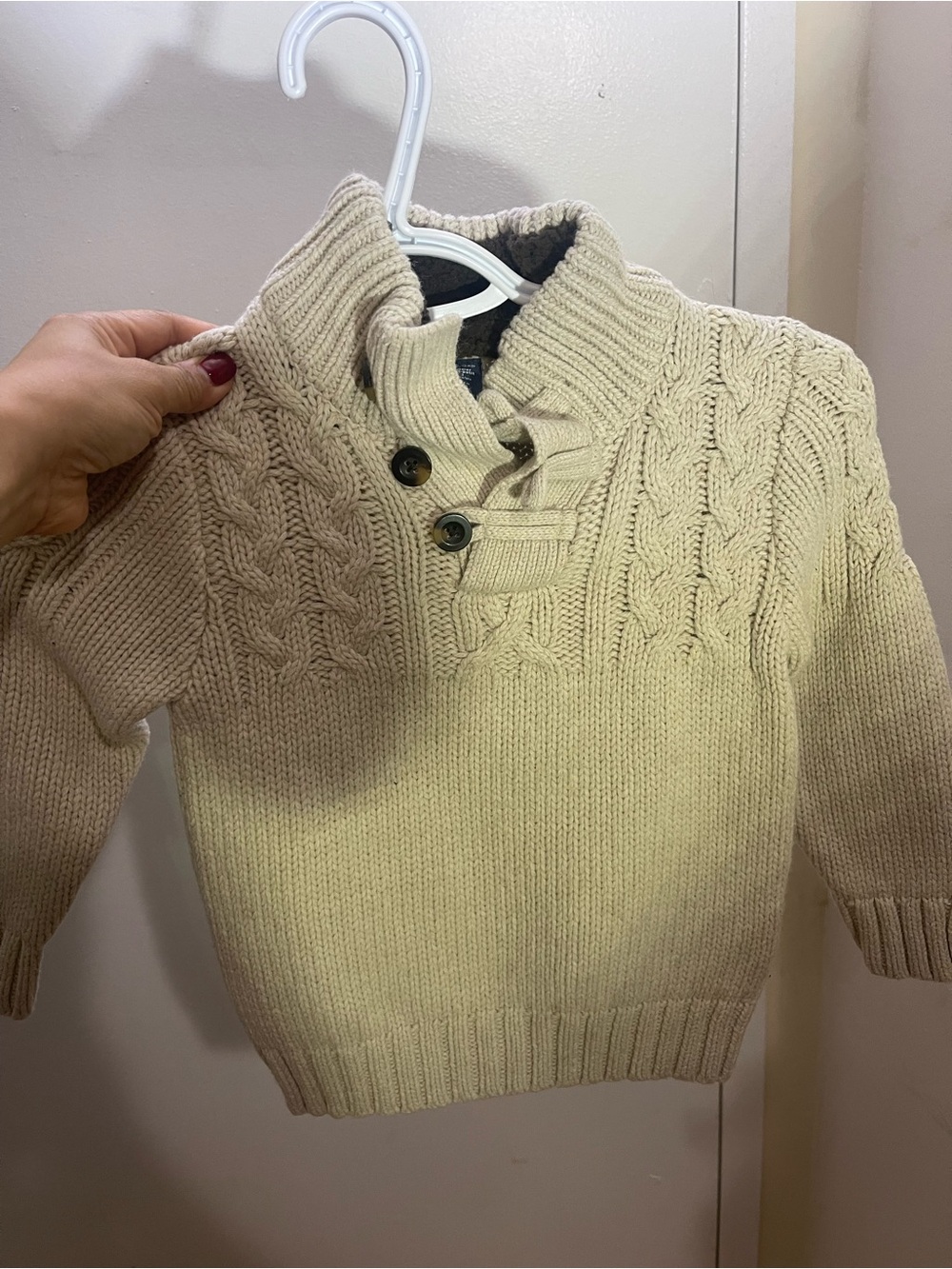 GAP Cream Cable Knit Shawl-Collar Sweater